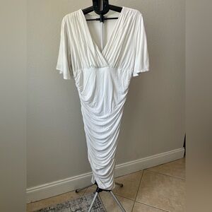 Kiyonna White Draped Ruched Midi Dress